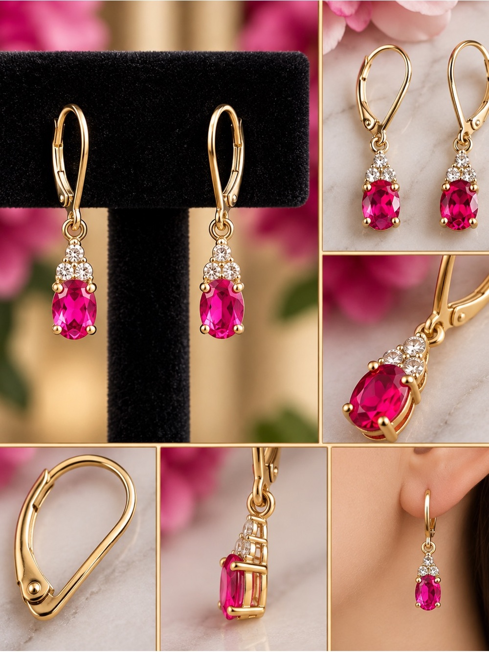Gold-Tone Pink & Clear Crystal Drop Earrings